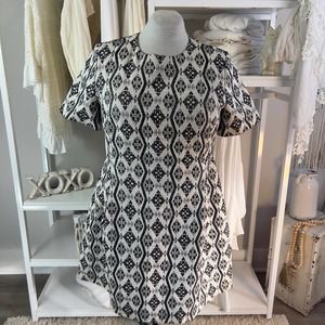 Casual Cream and Black A-line Midi Dress